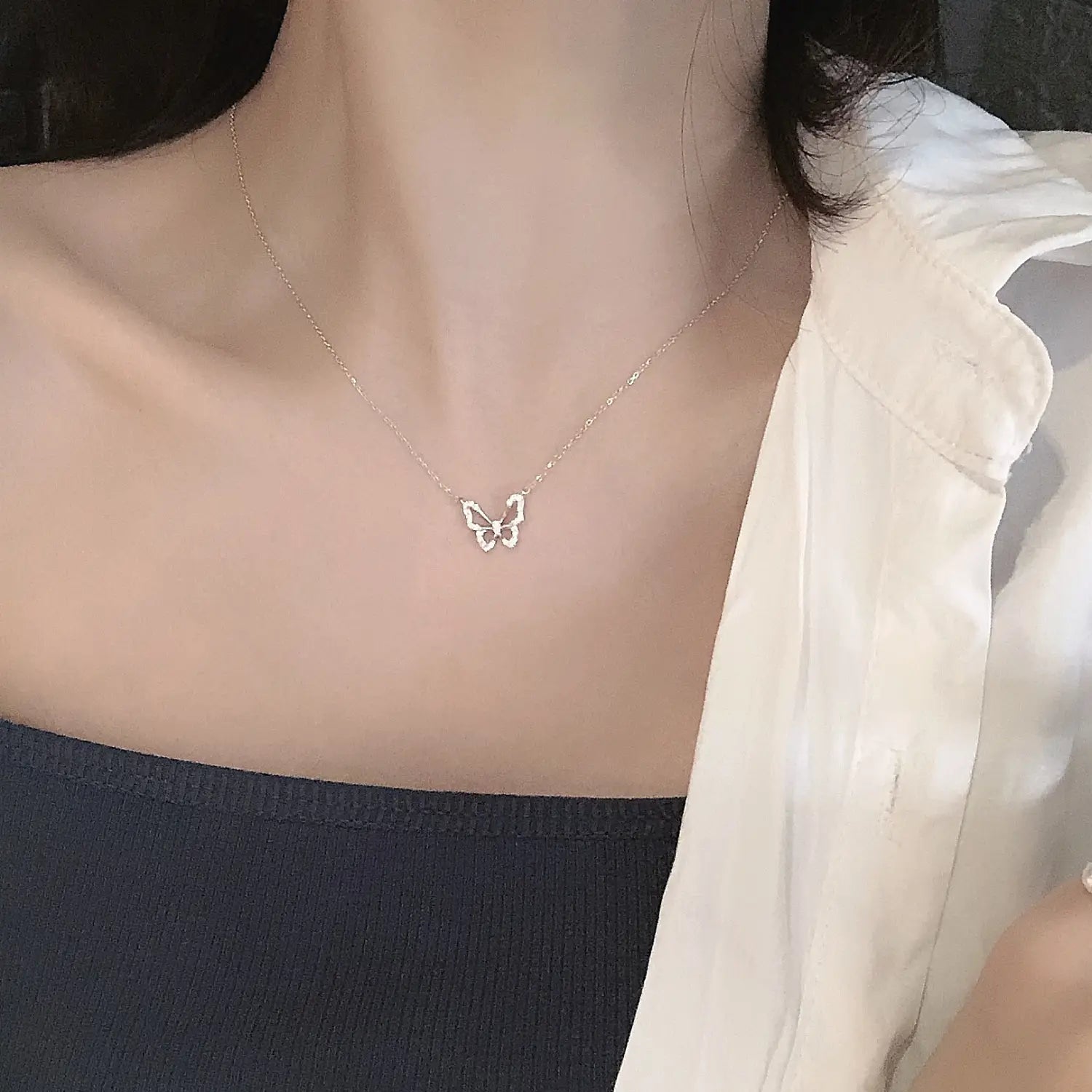 Plating 14K Golden Butterfly Clavicle Chain