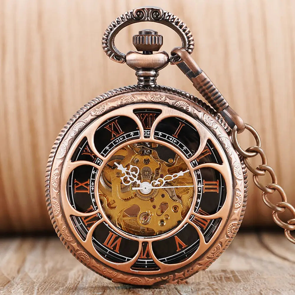 Skeleton Sun Flower Mechanical Pocket Watch