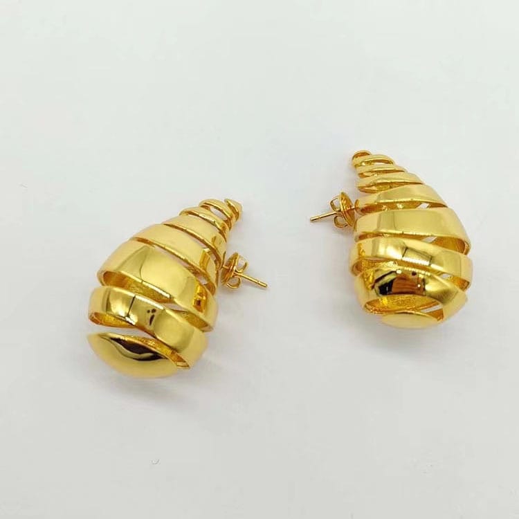 Real Gold Water Drop Ball Stud Earrings