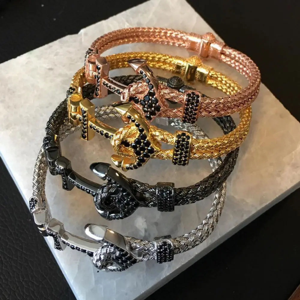 Titanium Steel Diamond Anchor Bracelet