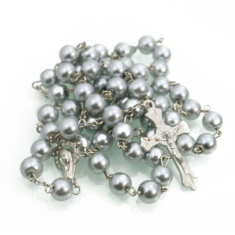 8MM Bead Pearl Cross Necklace