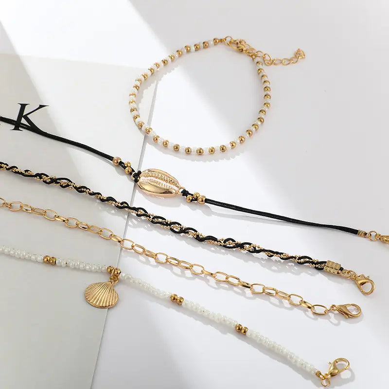 Shell Braided Anklet Set