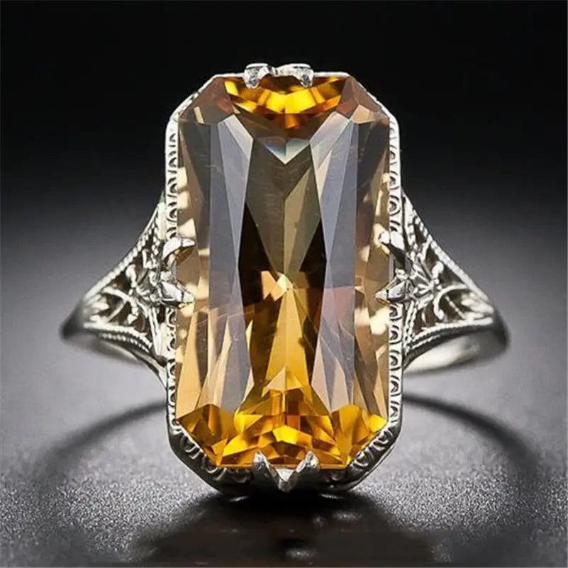 Hollow Carved Citrine Ring