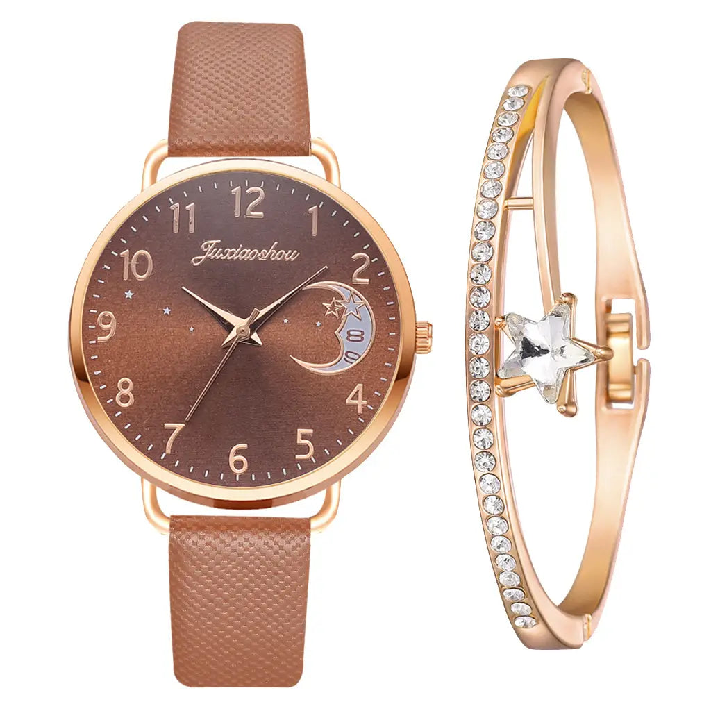 Moon Pattern Women’s Quartz Watch Set
