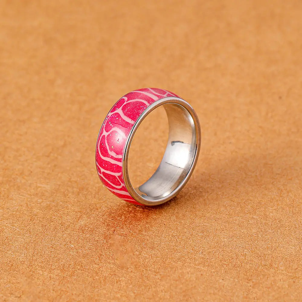 Zebra Pattern Glow Stainless Steel Ring