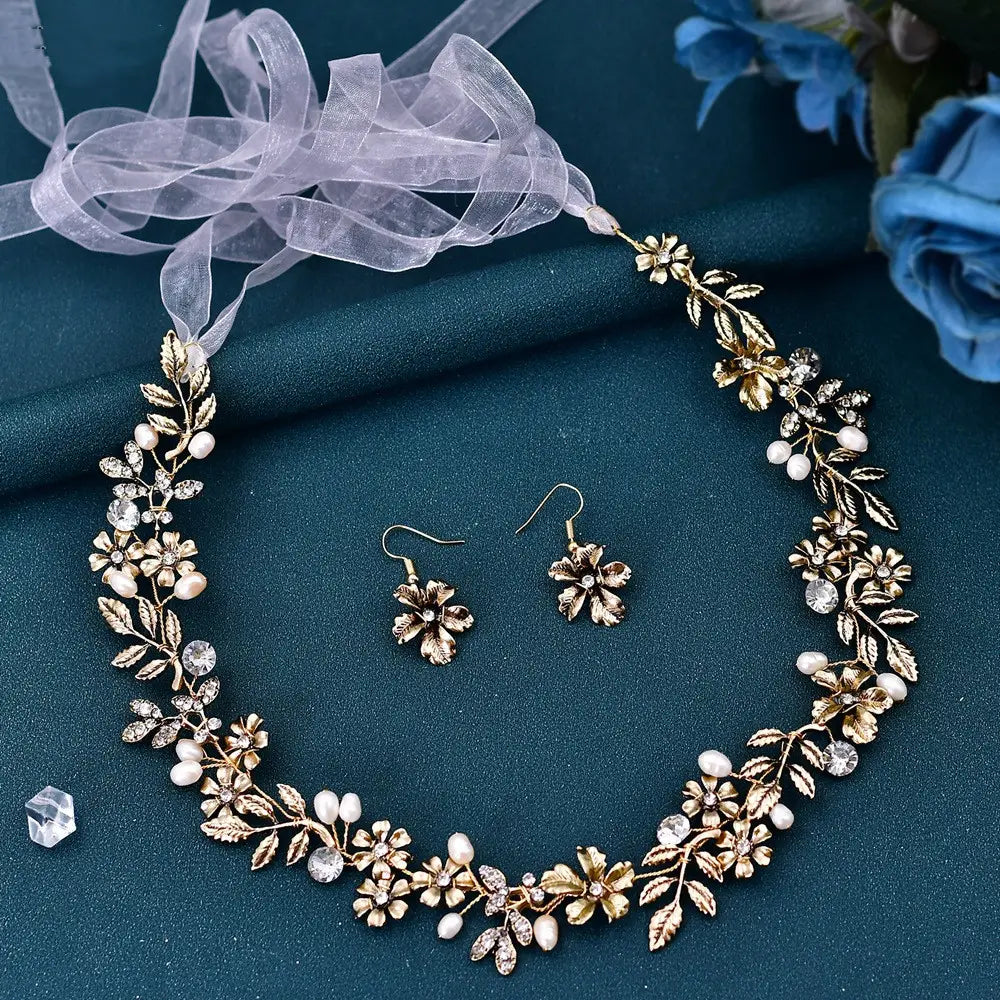 Leaf Design Freshwater Pearl Hair Band