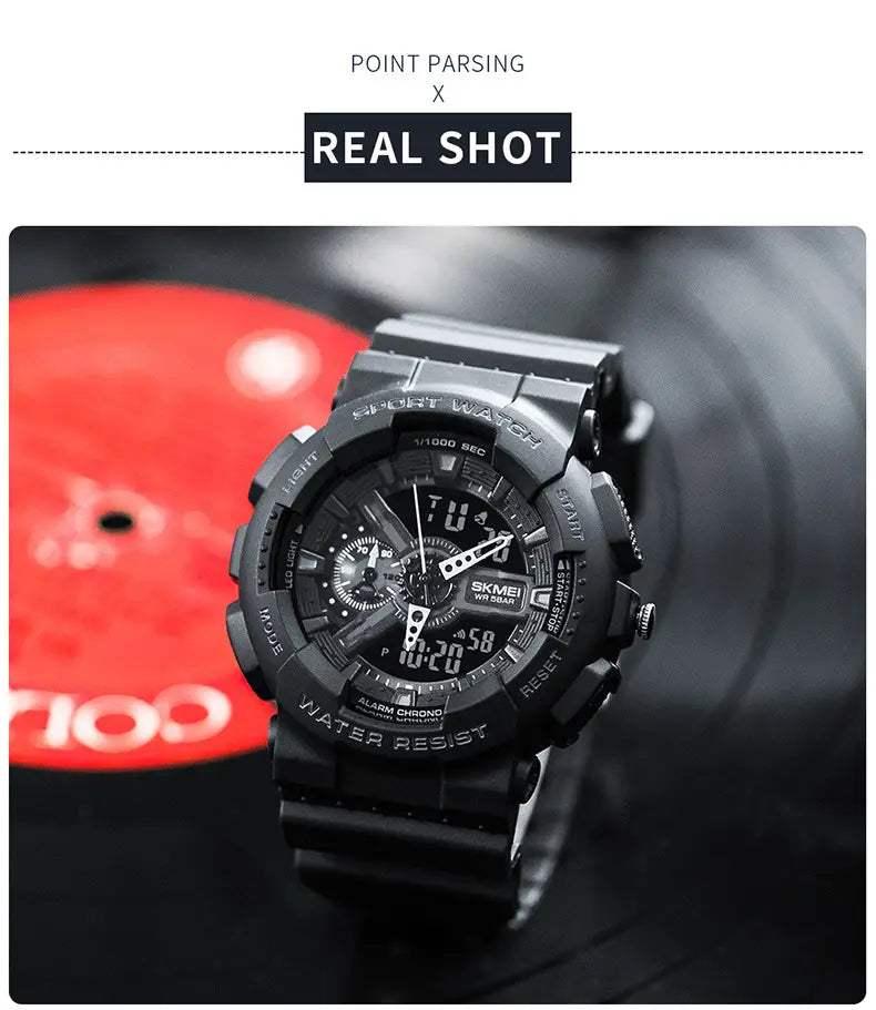 Black Gold Sports Double Display Electronic Watch for