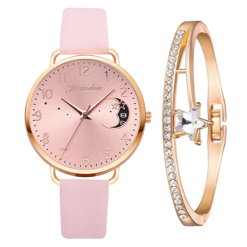 Moon Pattern Women’s Quartz Watch Set