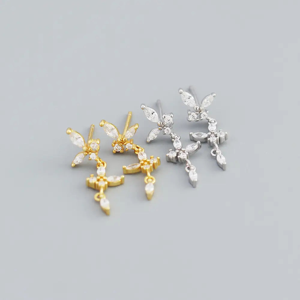 Diamond Butterfly Tassel Earrings