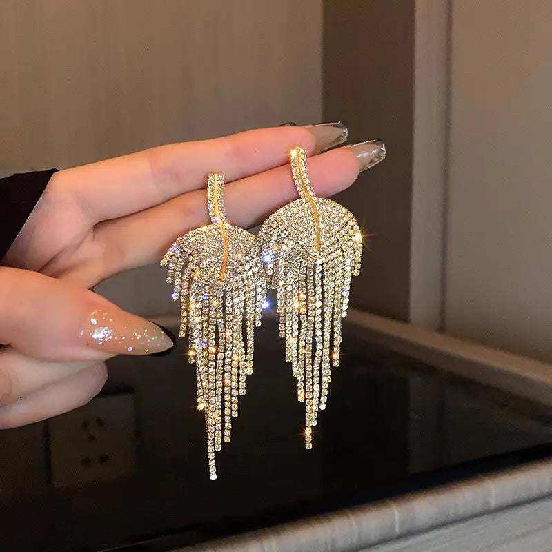 Diamond Leaf Tassel Earrings