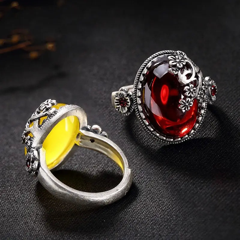 Pomegranate Red Canary Stone Unisex Ring