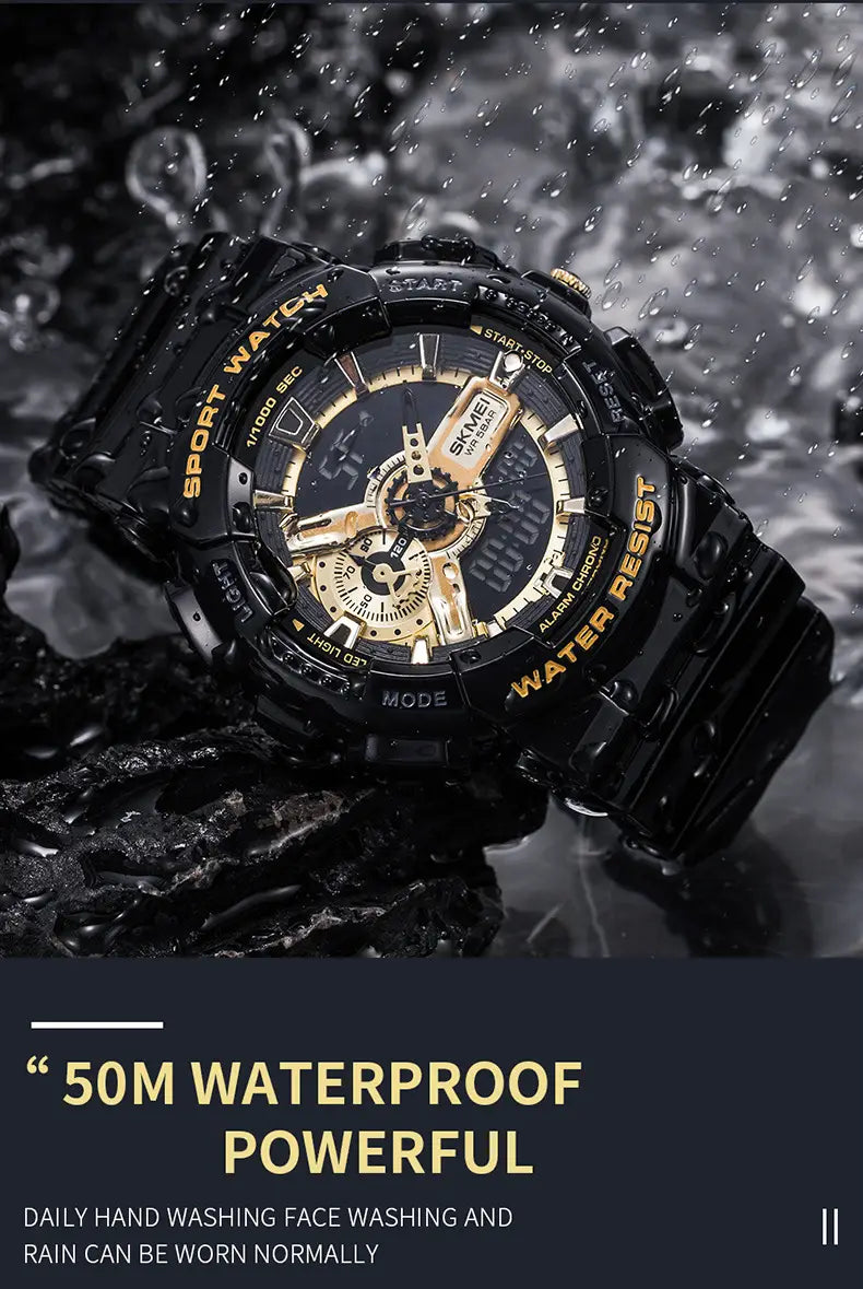 Black Gold Sports Double Display Electronic Watch for