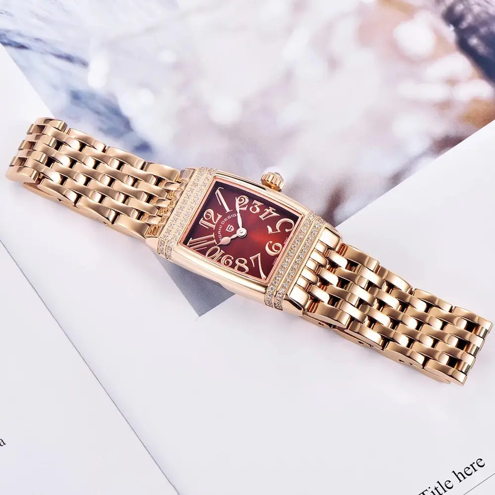 Shell Face Square Diamond Quartz Watch