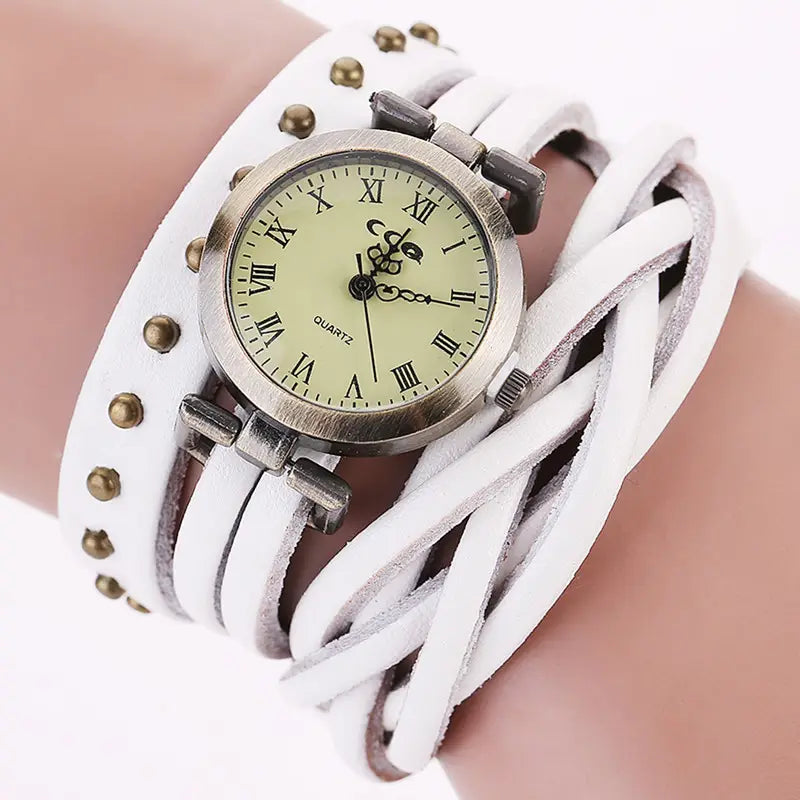 Personality Cowhide Dough-twist Retro Rivet Watch