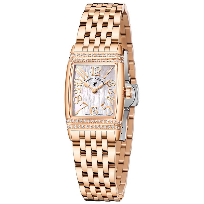 Shell Face Square Diamond Quartz Watch