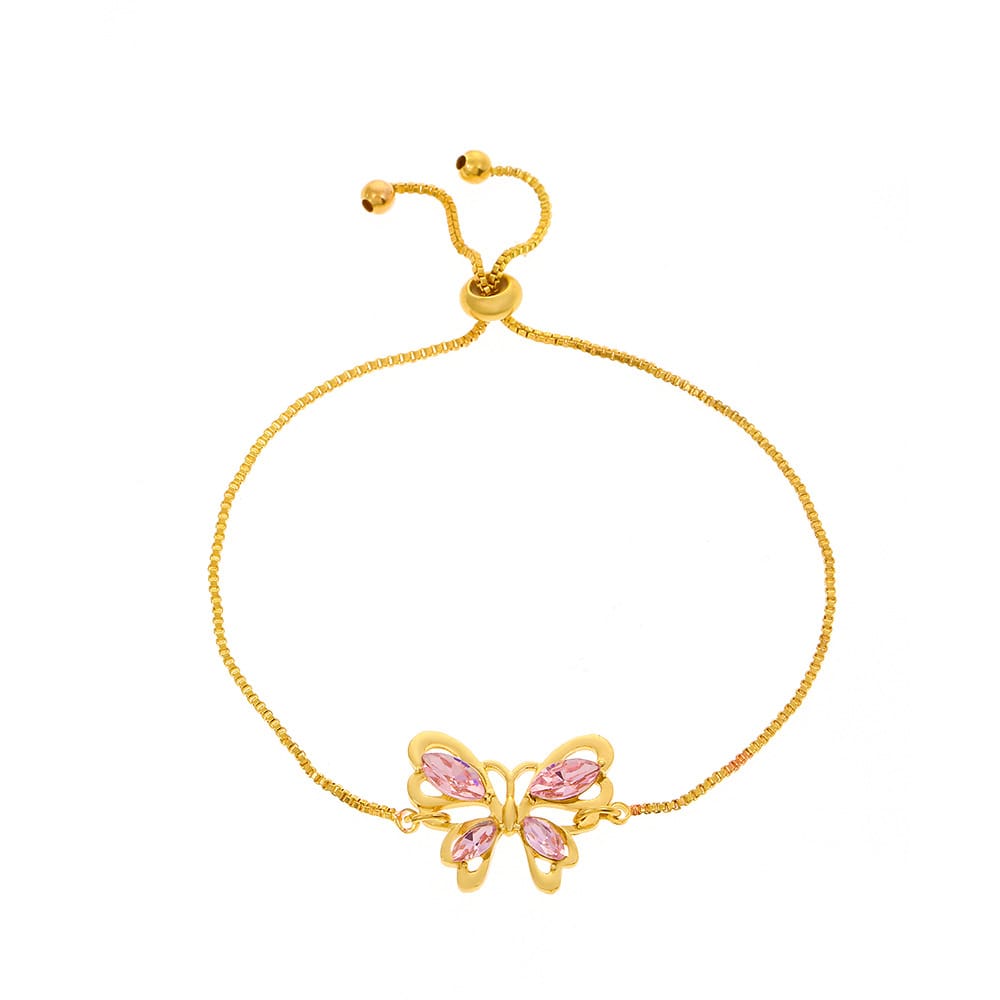 Pink Crystal Hollow Butterfly Bracelet