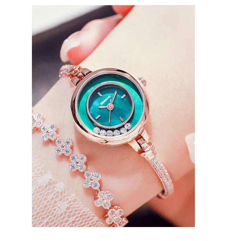 Elegant Circular Female Green Watch