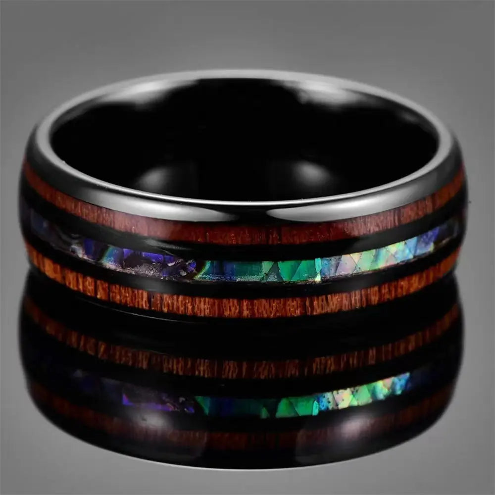 Retro Wood Grain Titanium Ring