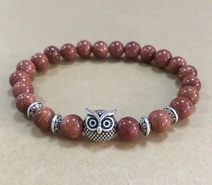 Owl Head Natural Stone Yoga Bracelet