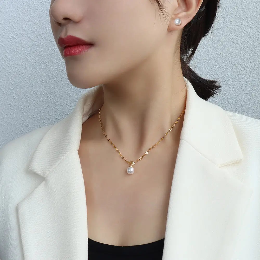 Pearl Earrings Stud Clavicle Chain