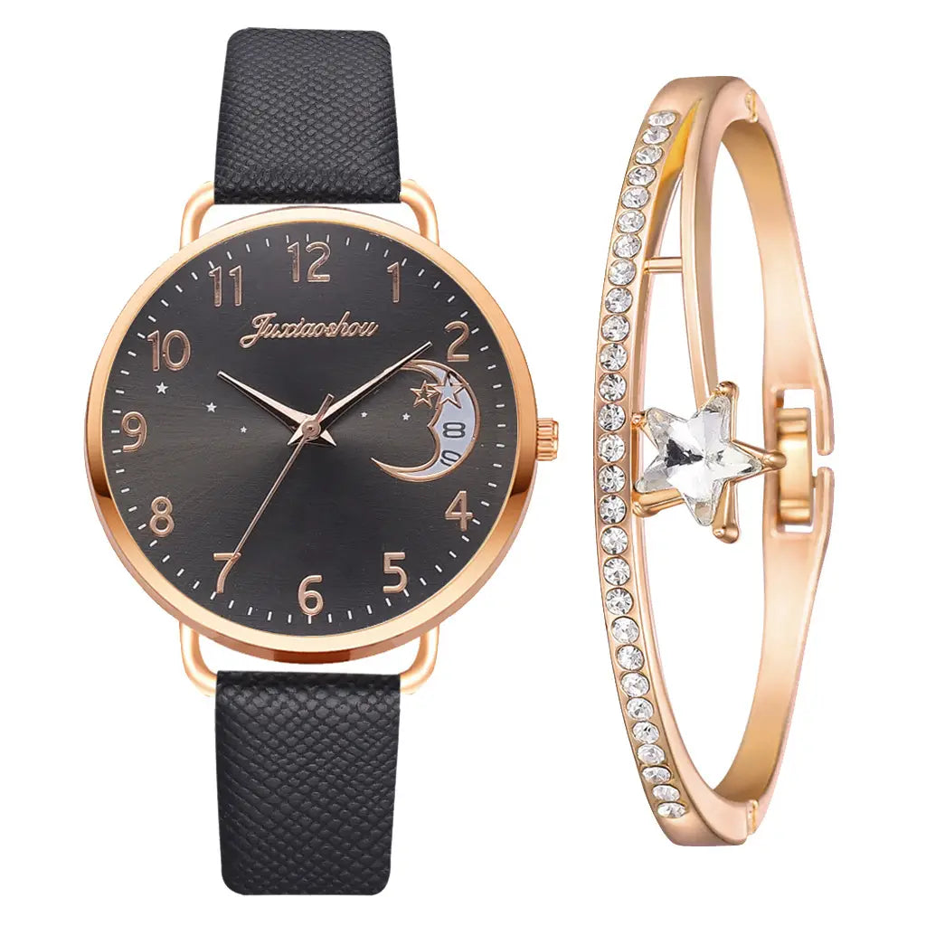 Moon Pattern Women’s Quartz Watch Set