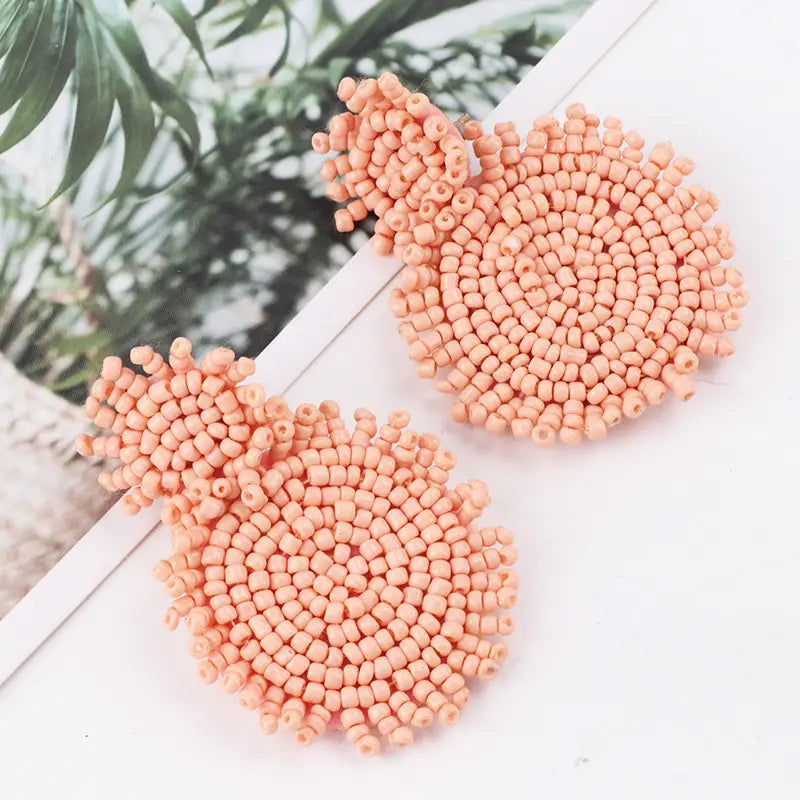 Handwoven Colorful Beaded Round Earrings