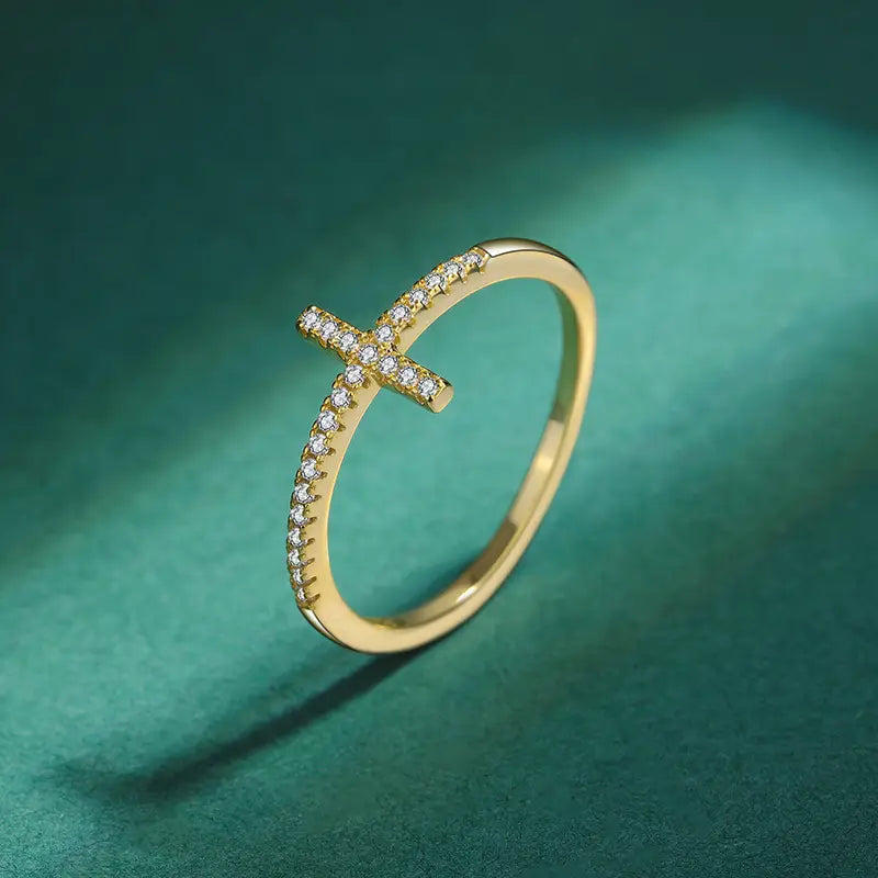 Cross Silver 14K Gold Ring