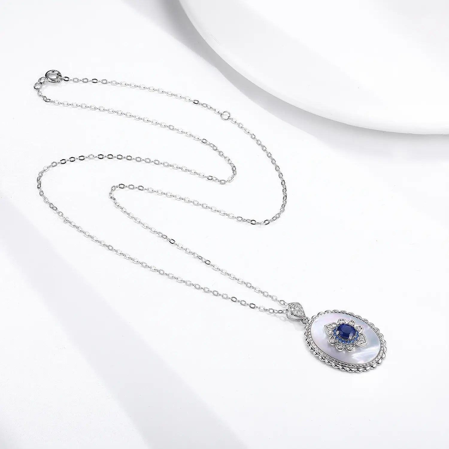 Sterling Silver Sapphire Diamond Pendant