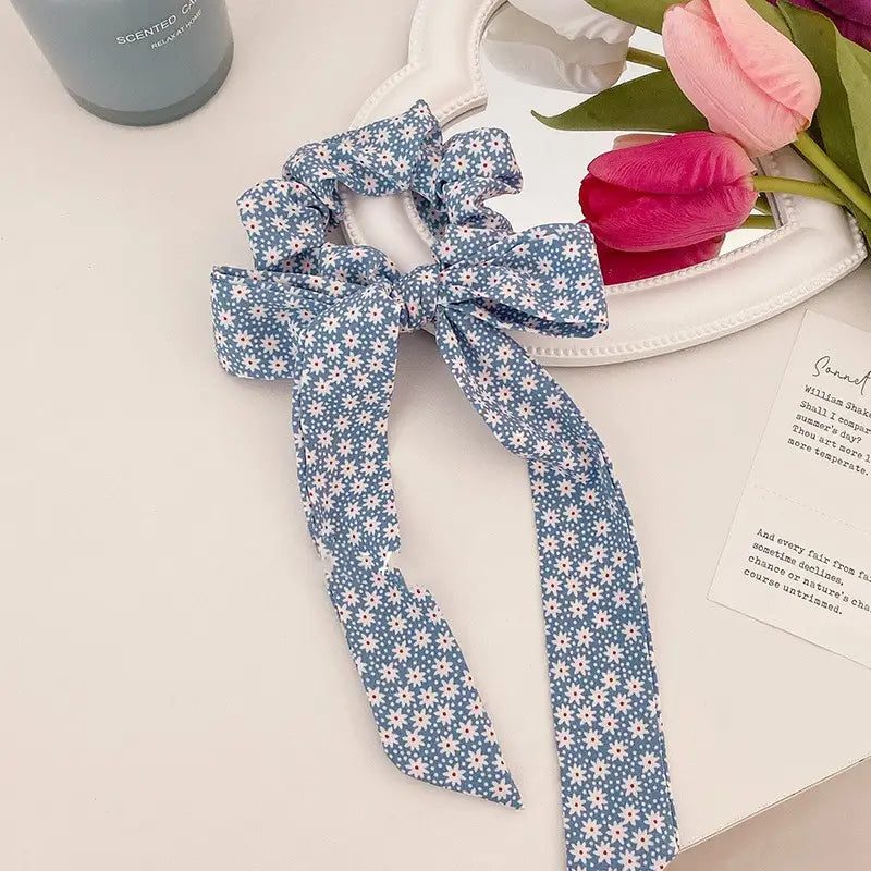 Floral Bow Hair Tie Girl Scrunchie