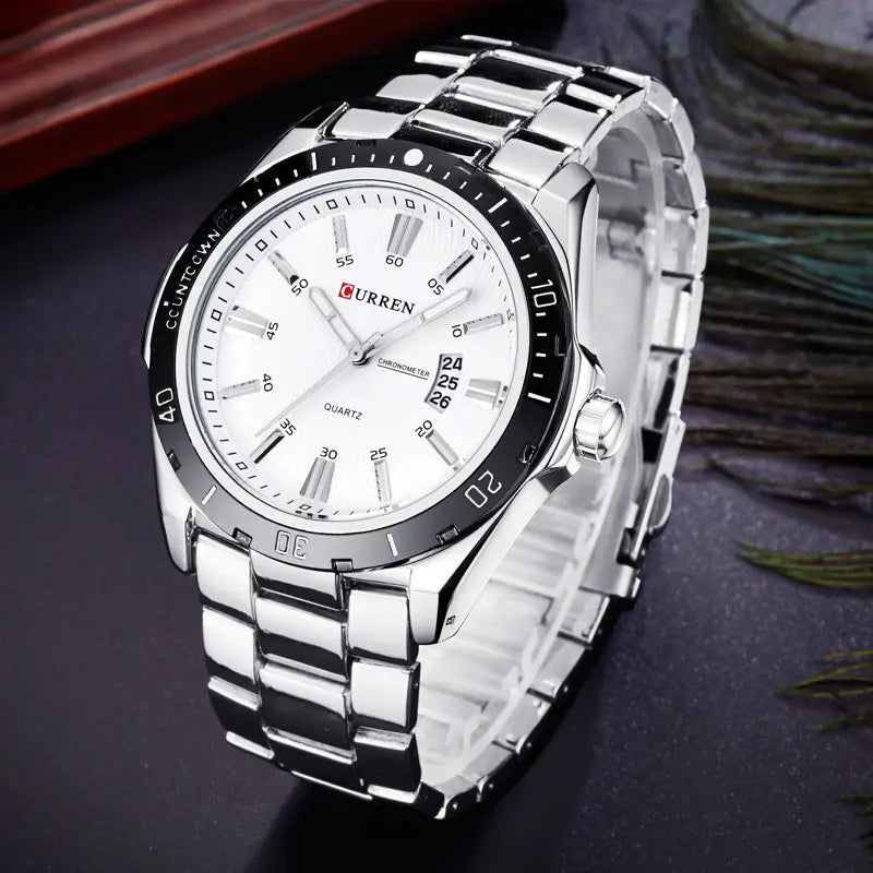 Waterproof Men’s Quartz Watch with Steel Band