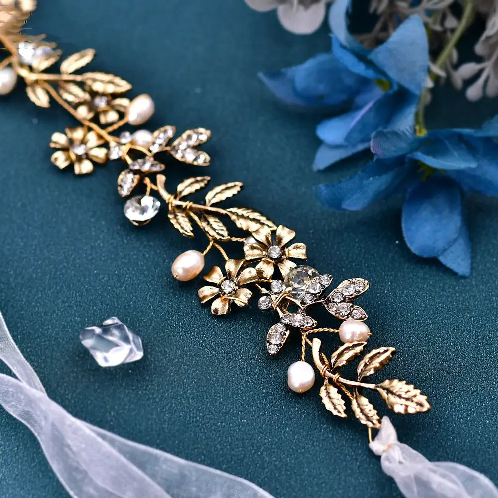 Leaf Design Freshwater Pearl Hair Band