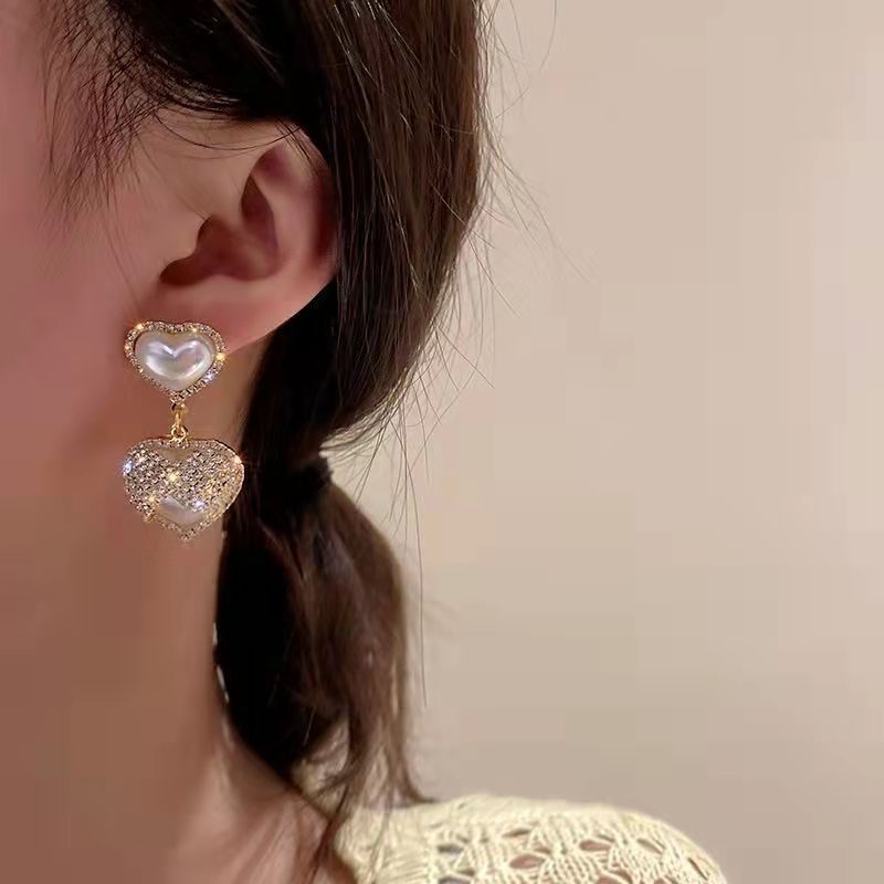 Pearl Heart Stud Earrings