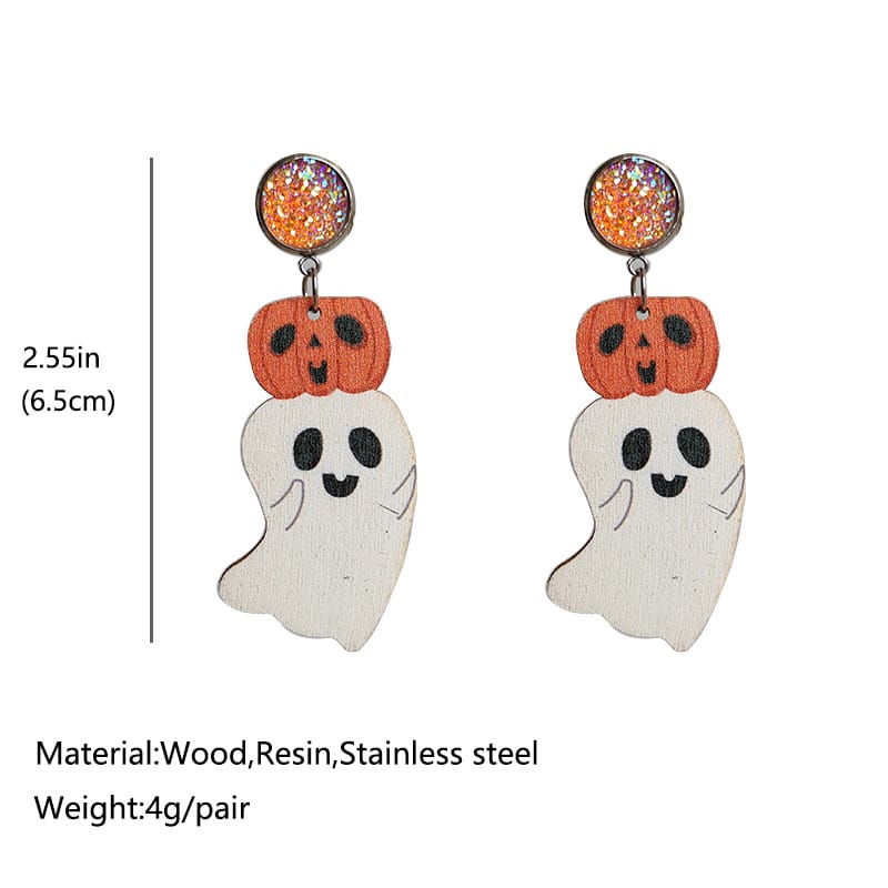 Halloween Cute Pumpkin Earrings Reading Ghost Bow