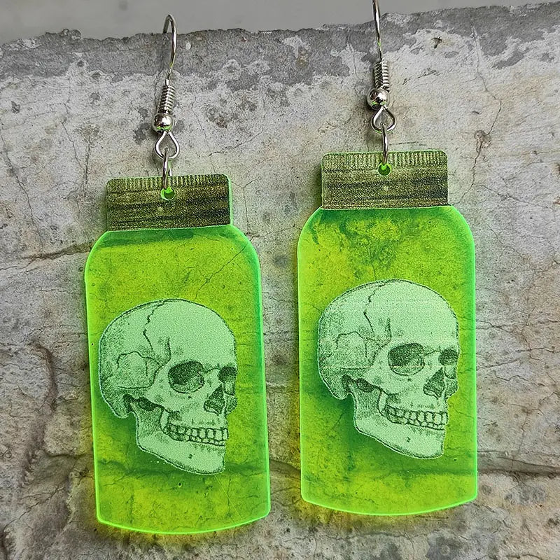 Fluorescent Acrylic Spider Skull Earrings