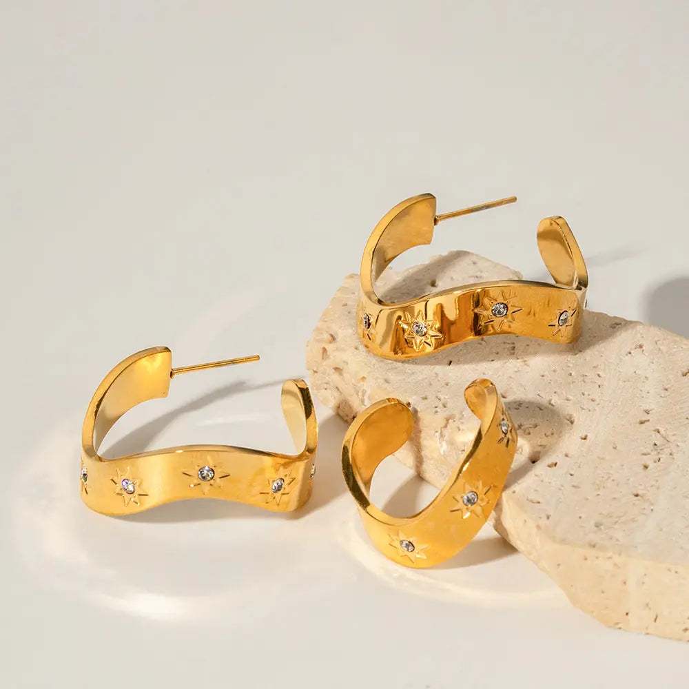 Wave C-shaped Zircon Earrings