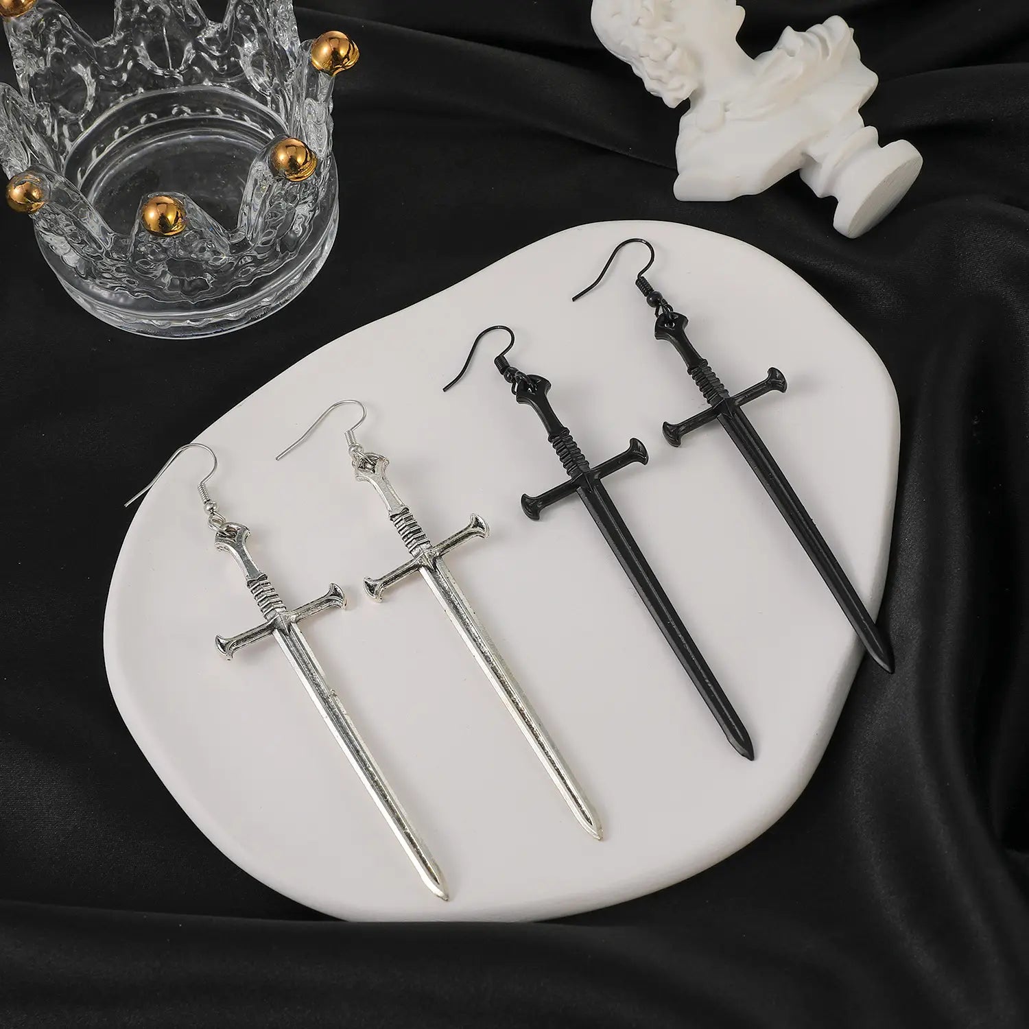 Dark Punk Cross Sword Earrings