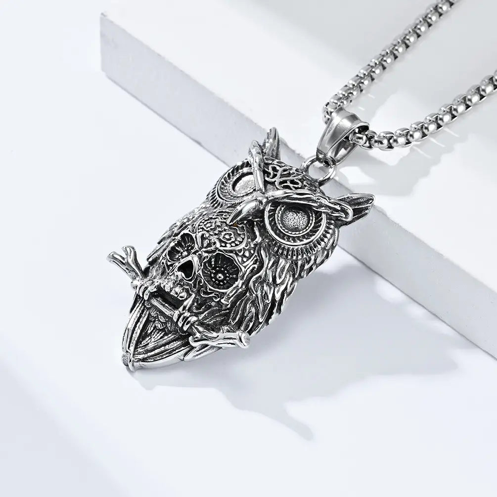 Owl Skull Titanium Steel Necklace