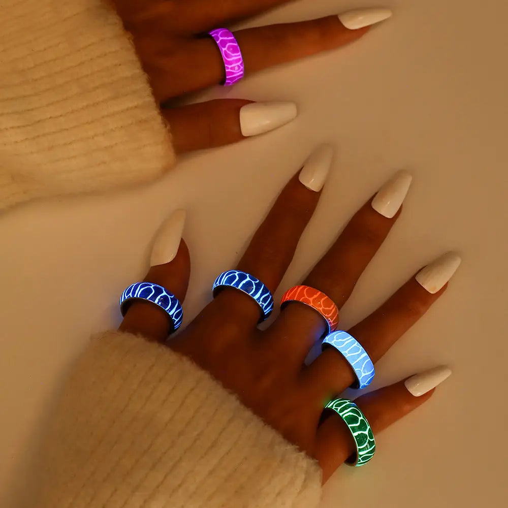 Zebra Pattern Glow Stainless Steel Ring