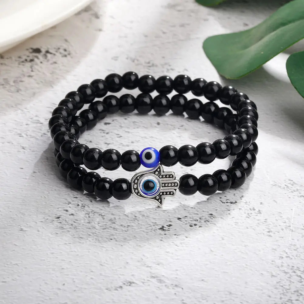 Black Glass Turquoise Glaze Bracelet Set