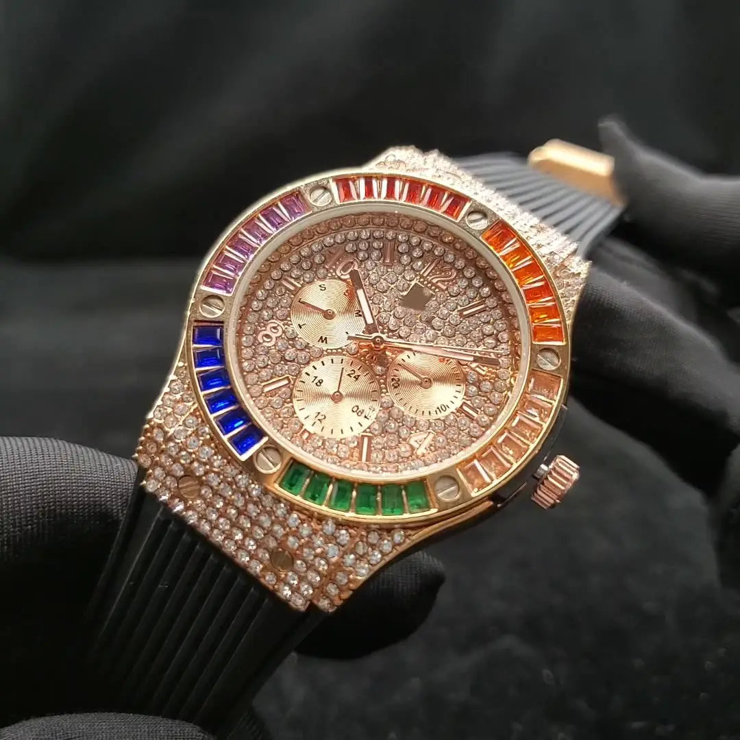 Rainbow Square Diamond Silicone Tape Men’s Watch