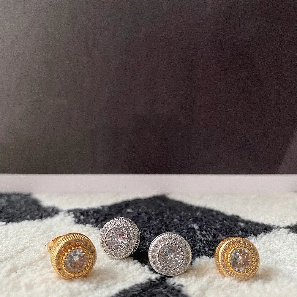 Full Diamond Round Zircon Earrings