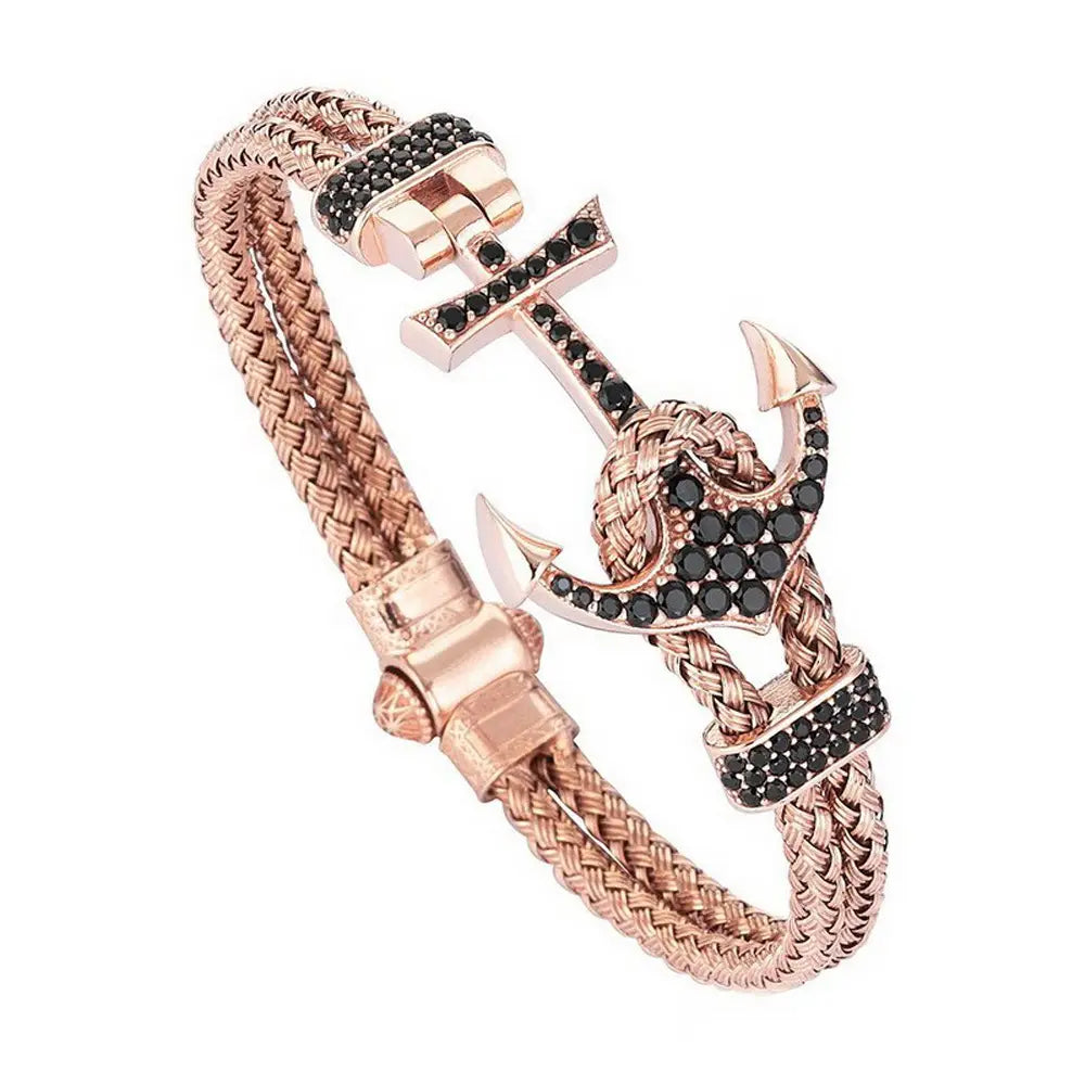 Titanium Steel Diamond Anchor Bracelet