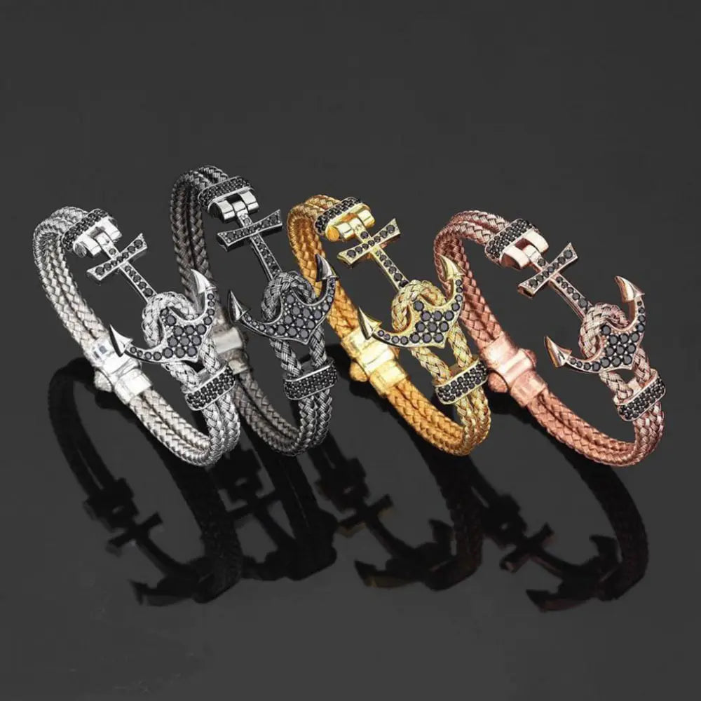 Titanium Steel Diamond Anchor Bracelet