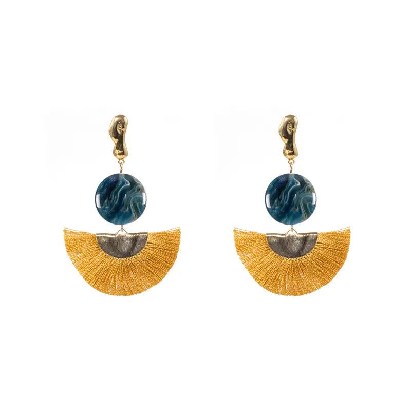 Sliver Resin Fan-shaped Tassel Earrings