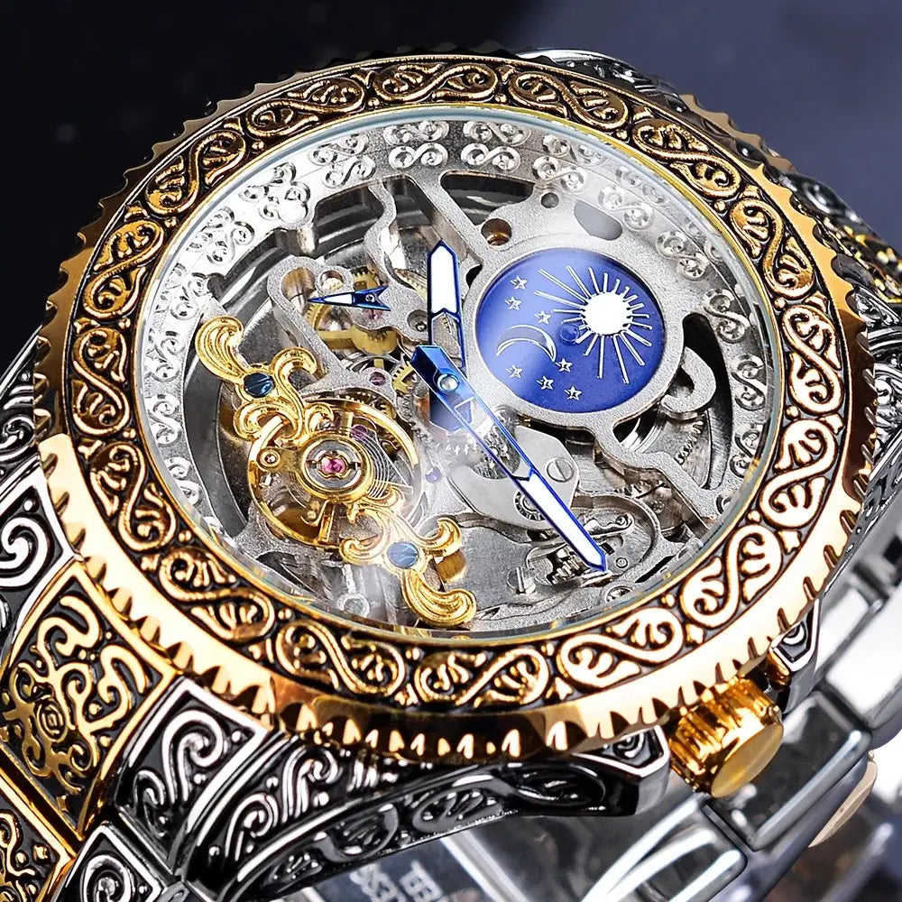 Men’s Hollow Retro Carved Mechanical Watch