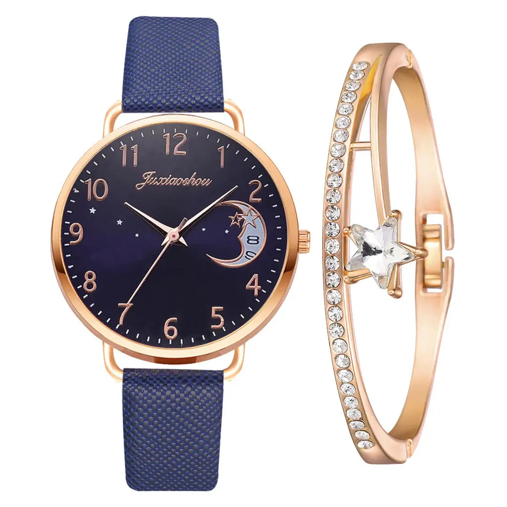 Moon Pattern Women’s Quartz Watch Set