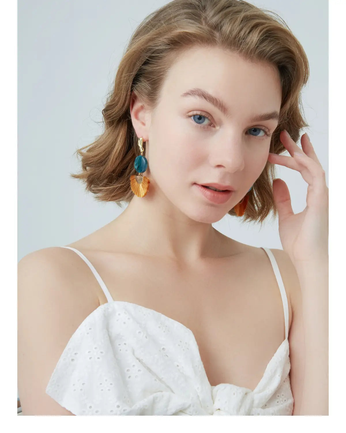 Sliver Resin Fan-shaped Tassel Earrings