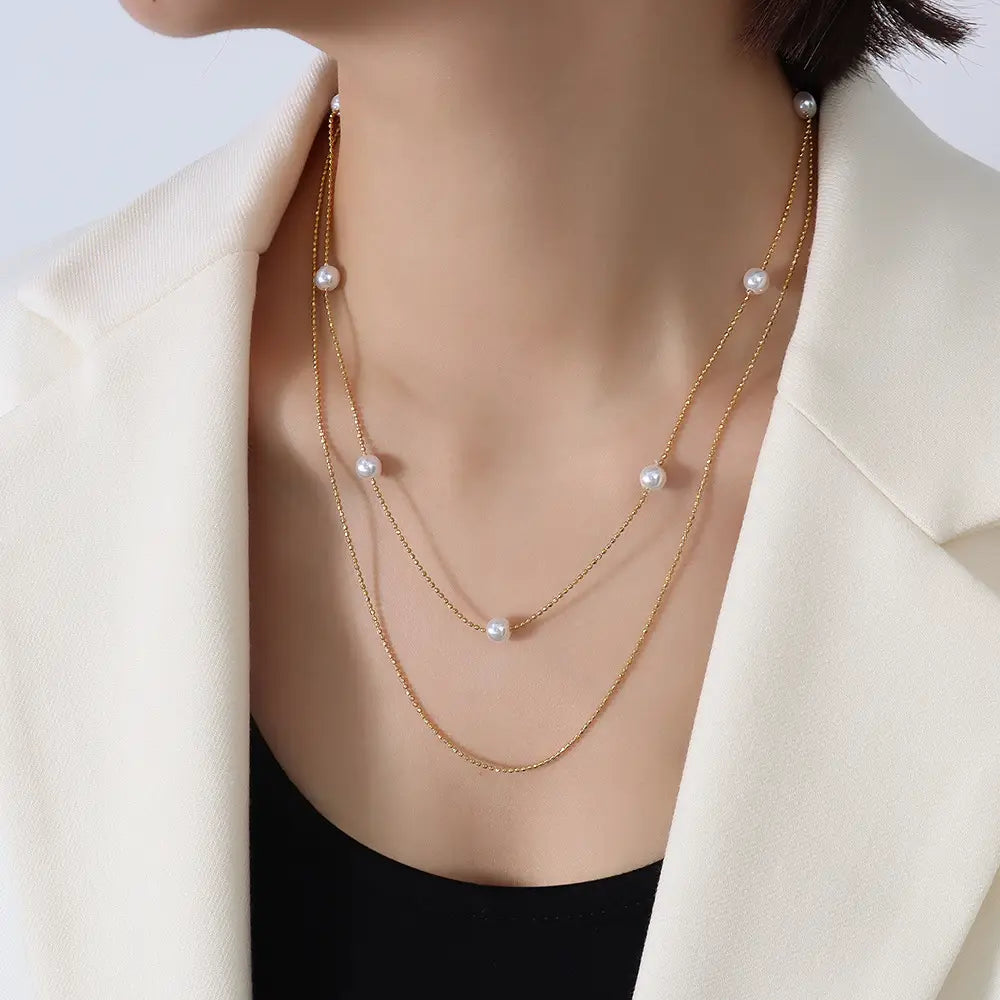 Double Layer Titanium Steel Fashion Necklace for Women