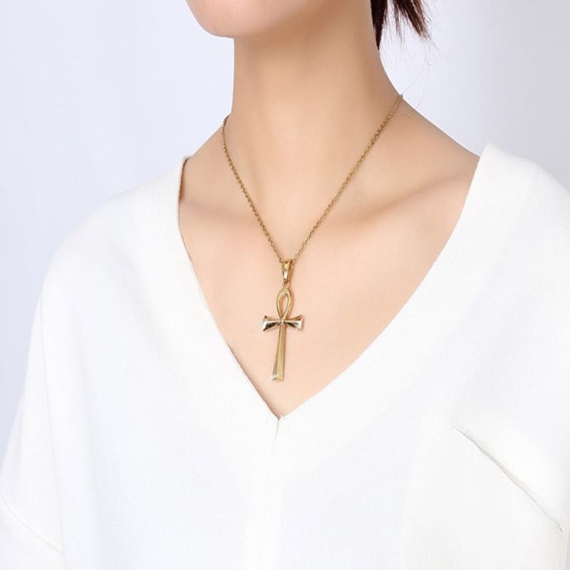 Titanium Steel Gold Cross Necklace