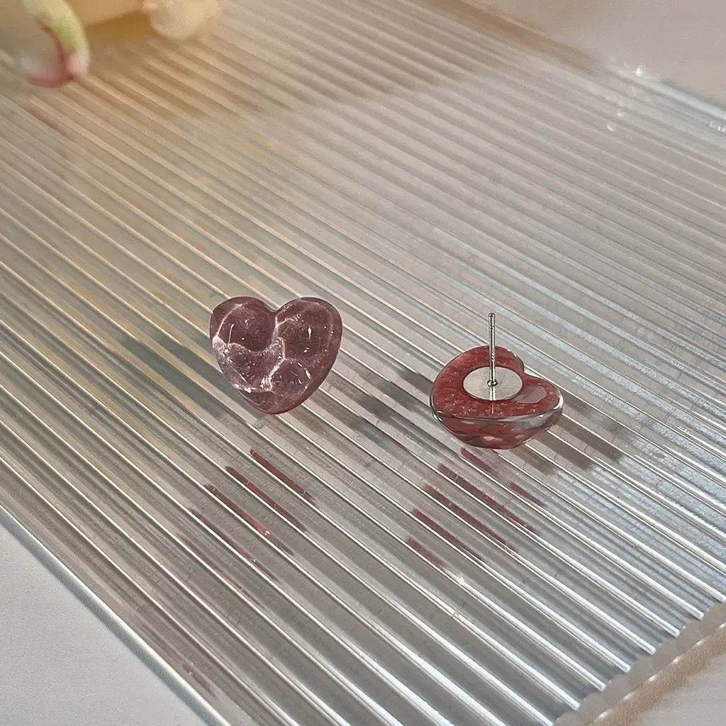 Silver Needle Resin Love Heart Earrings